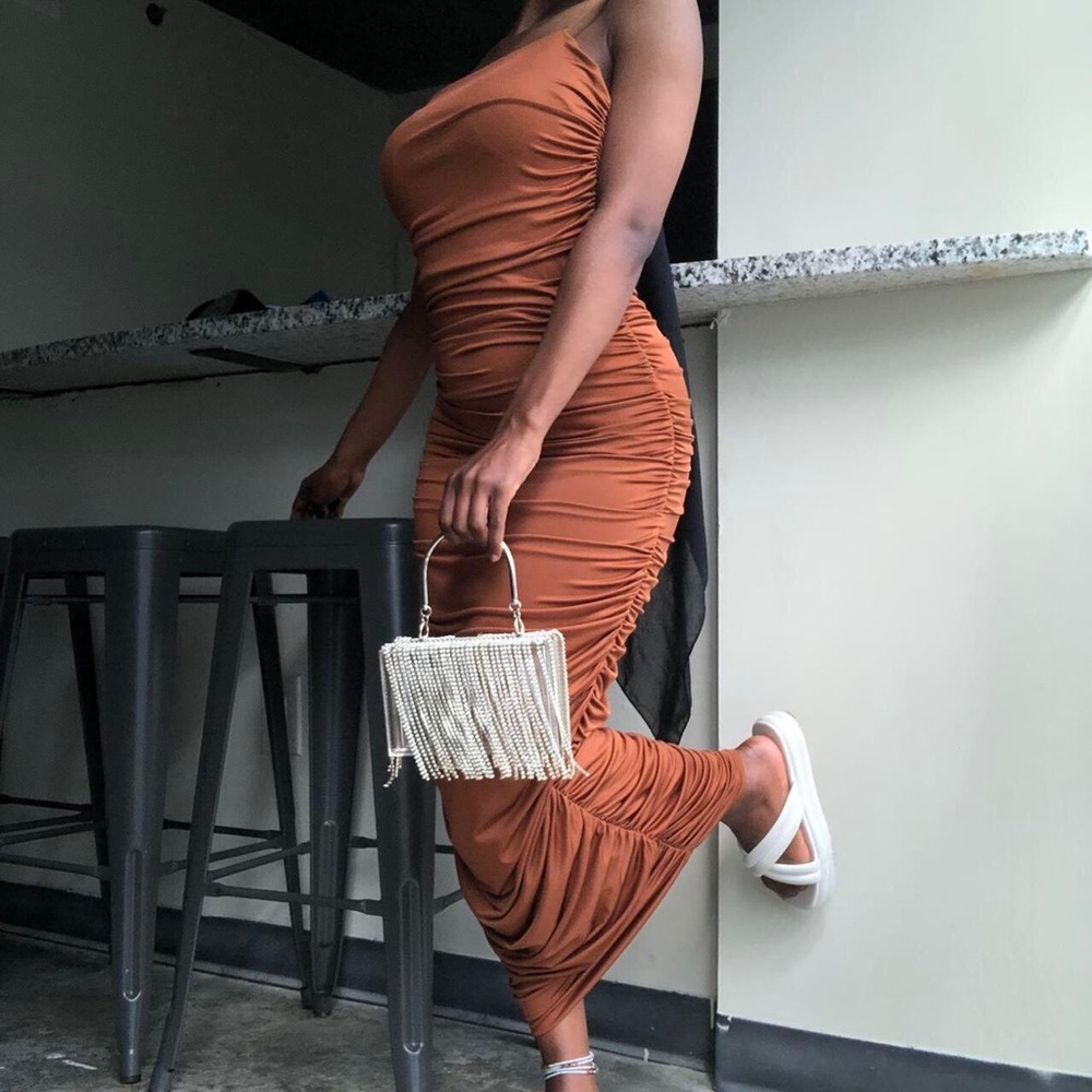 ♡︎ brown ruched cami bodycon dress ︎ ︎♡